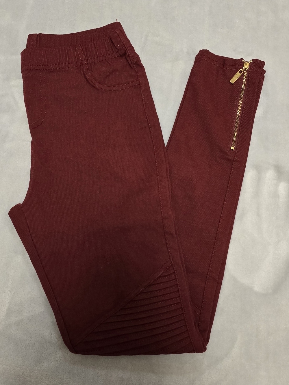 Womens Burgundy Zip-Detail Pull-On Jeggings